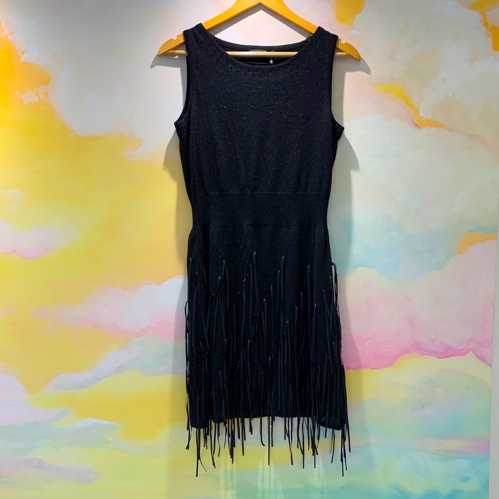 Tricotto black fringe dress